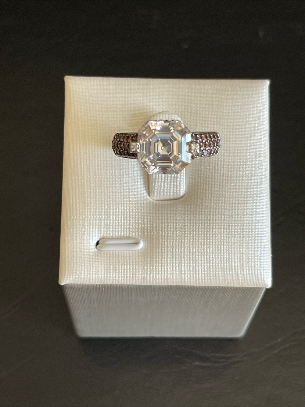 JD 925 sterling silver Asscher cut  engagement CZ Ring .